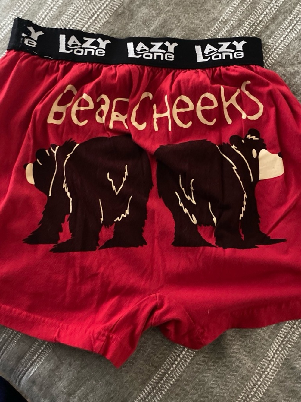 Lazy One Red Cotton Boxer Shorts with Bear Graphic